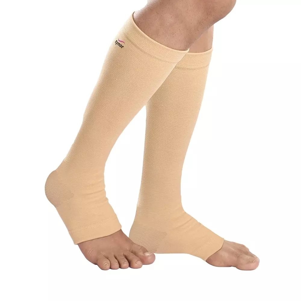Tynor Compression Stocking Below Knee Classic Beige Medium Size, TA06041 (Pack of 2)