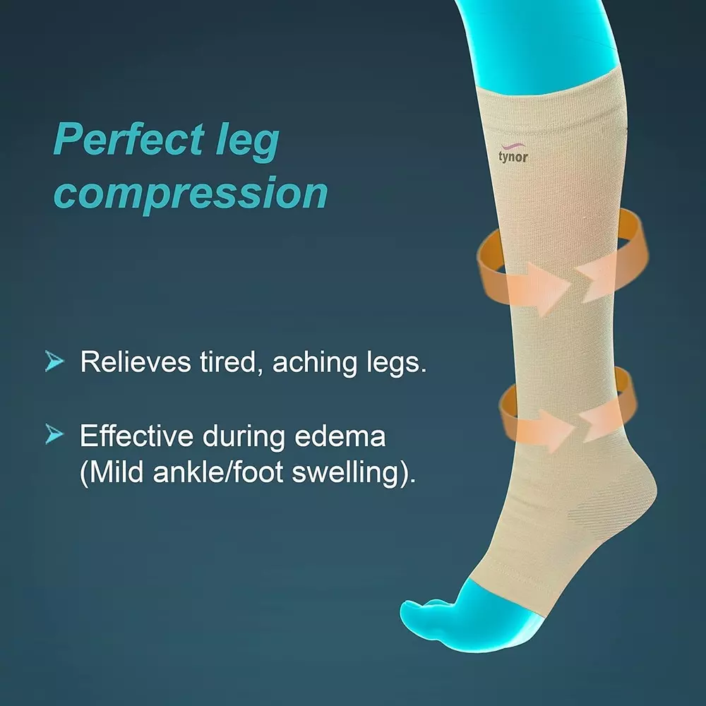 Tynor Compression Stocking Below Knee Classic Beige Medium Size, TA06041 (Pack of 2)