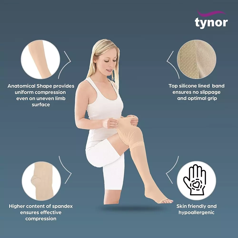 Tynor Medical Compression Stocking Thigh Beige Small Size, TA06046 (Pack 2 Piece)