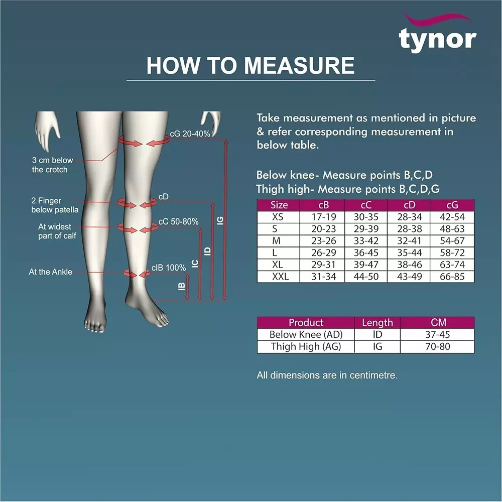 Tynor Medical Compression Stocking Thigh Beige Small Size, TA06046 (Pack 2 Piece)