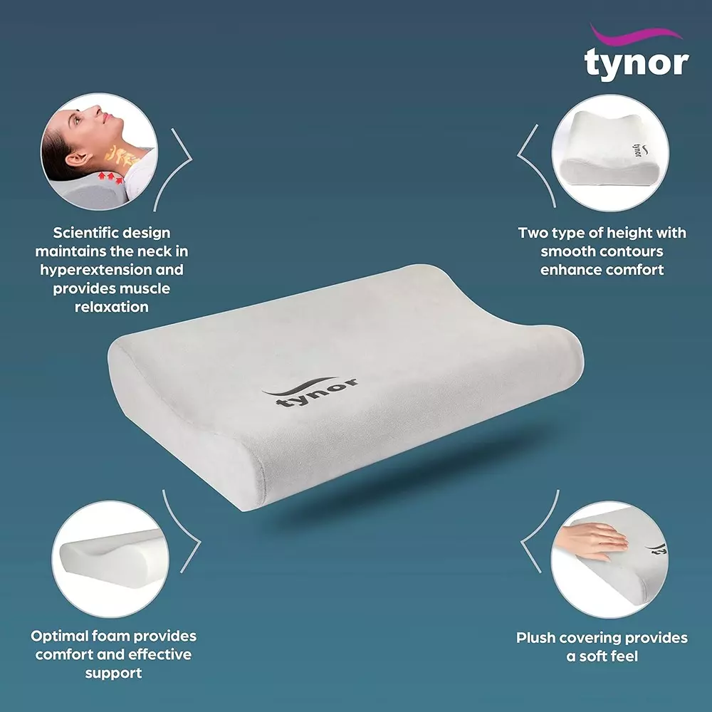 Tynor Contoured Cervical Pillow Grey Standard Size, TA06001
