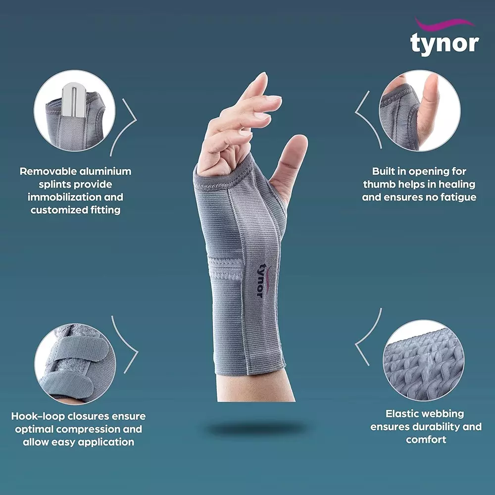 Tynor Elastic Wrist Splint Grey Large Size Left, TA06020