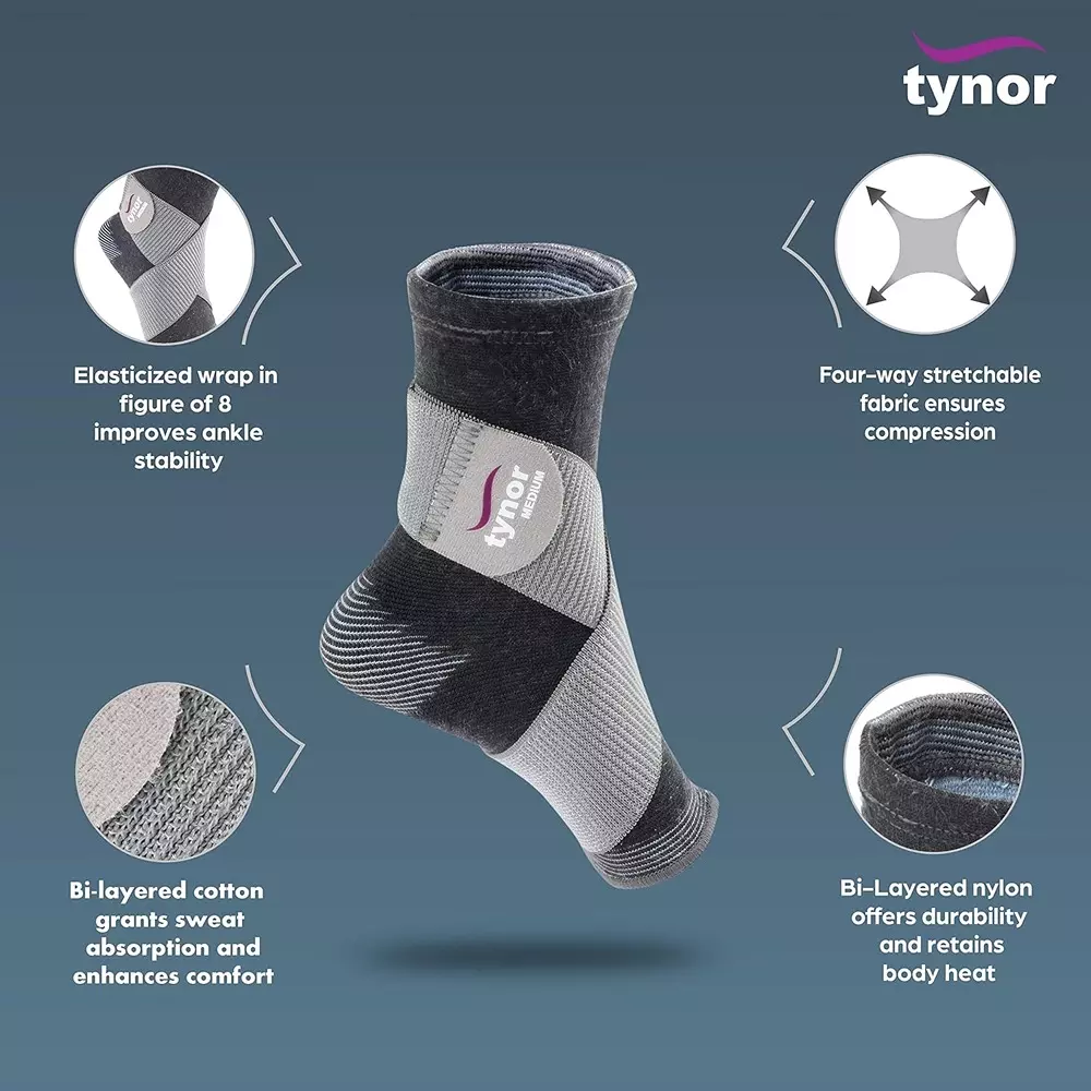 Tynor Ankle Binder Belt Grey (Elegant) XL Size, 344135