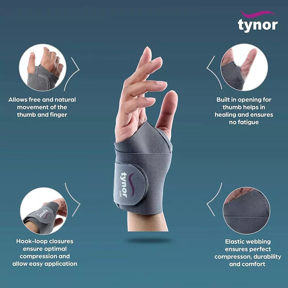 Tynor Wrist Wrap Neoprene Grey Universal Size, TA06048
