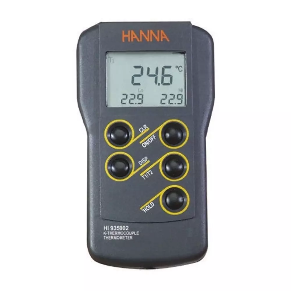Hanna Instruments HI 935002 Wired Digital Thermometer for Laboratory Use, K Probe, 2 Input(s), +1350°C Max, ±0.2 %, HI9125