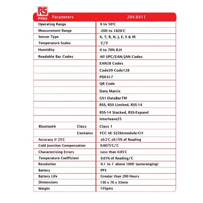 RS Pro Thermocouple Barcode Scanning Digital Thermometer for HVAC Industrial Use E J K N R S T Probe 1