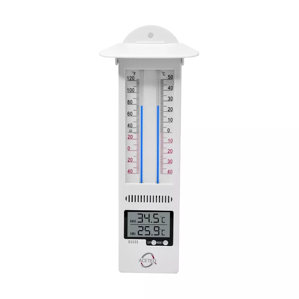 ACETEQ Digital Maximum Minimum Thermometer With 1 Battery 500 Milliseconds Response Time Digital Display Plastic White, MM 909