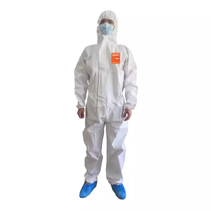 The Mask Lab PPE Kit Suit with Hood and without Foot Cover White XL Size 63 GSM for Hospitals & Industries Use, Oshguard-4000