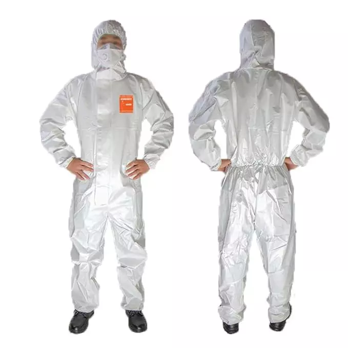 The Mask Lab PPE Kit Suit with Hood and without Foot Cover White M Size 63 GSM for Hospitals & Industries Use, Oshguard-4000