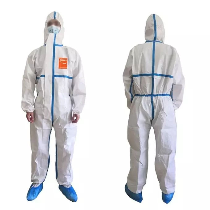 The Mask Lab PPE Kit Suit without Foot Cover White M Size 65 GSM for Hospitals & Industries Use, Oshguard-5000