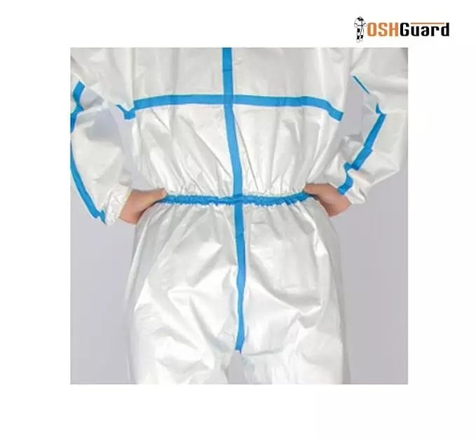 The Mask Lab PPE Kit Suit without Foot Cover White M Size 65 GSM for Hospitals & Industries Use, Oshguard-5000