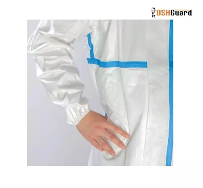 The Mask Lab PPE Kit Suit without Foot Cover White L Size 65 GSM for Hospitals & Industries Use, Oshguard-5000