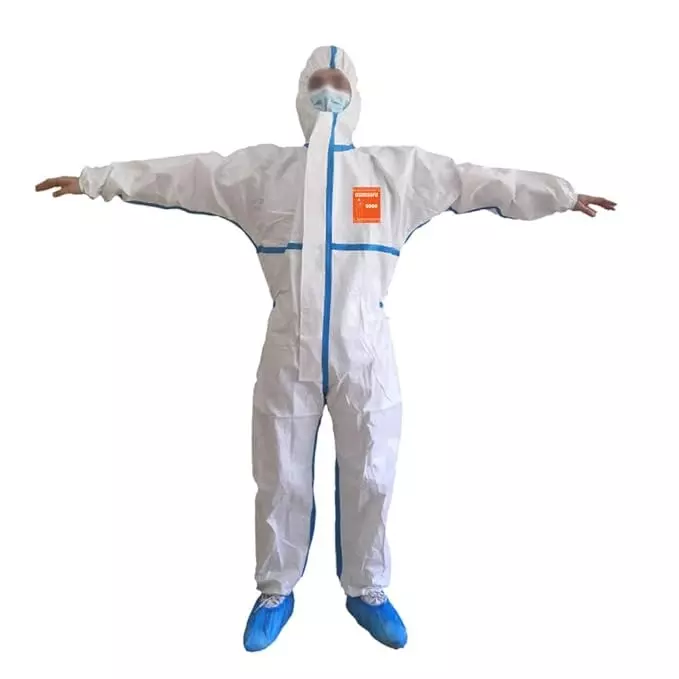 The Mask Lab PPE Kit Suit without Foot Cover White XL Size 65 GSM for Hospitals & Industries Use, Oshguard-5000