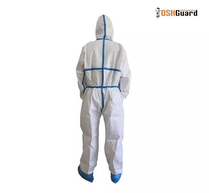 The Mask Lab PPE Kit Suit without Foot Cover White XL Size 65 GSM for Hospitals & Industries Use, Oshguard-5000