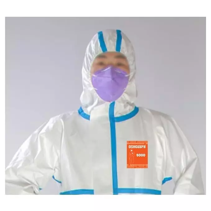 The Mask Lab PPE Kit Suit without Foot Cover White XL Size 65 GSM for Hospitals & Industries Use, Oshguard-5000