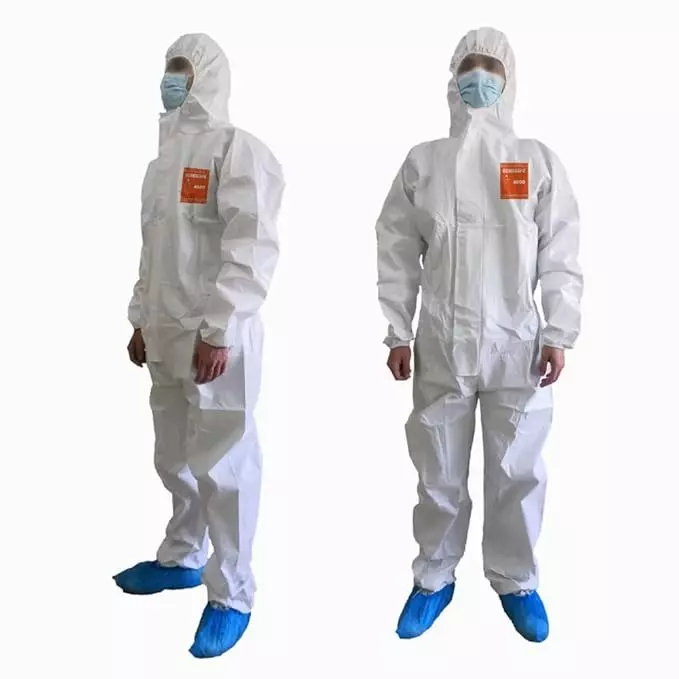 The Mask Lab PPE Kit Suit with Hood and without Foot Cover White L Size 63 GSM for Hospitals & Industries Use, Oshguard-4000