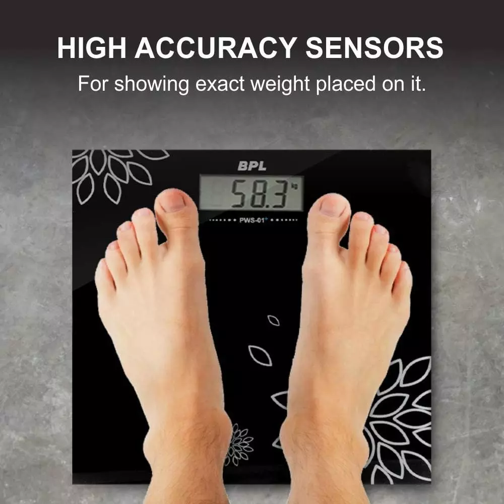 BPL Medical Technologies Body Weighing Scale Mini Black 180 Kg Weighing Capacity Tempered Glass, PWS-01+