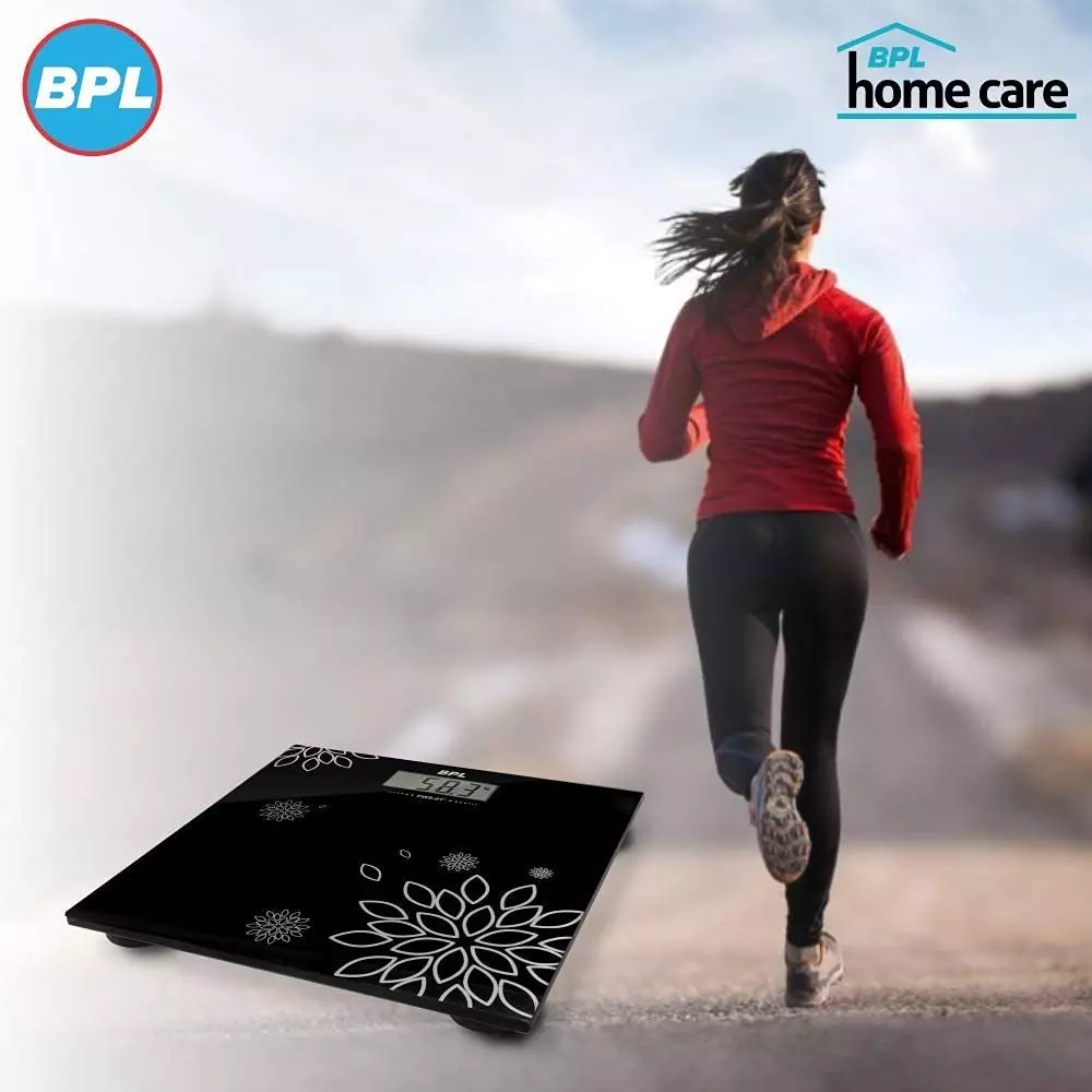 BPL Medical Technologies Body Weighing Scale Mini Black 180 Kg Weighing Capacity Tempered Glass, PWS-01+