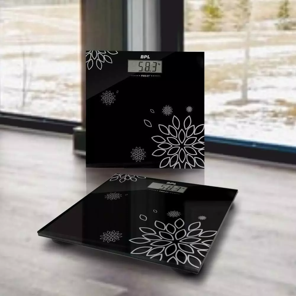 BPL Medical Technologies Body Weighing Scale Mini Black 180 Kg Weighing Capacity Tempered Glass, PWS-01+