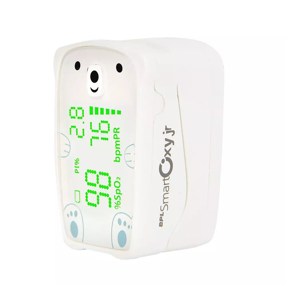 BPL Medical Technologies Pulse Oximeter White OLED Color Display +/-0.5% Accuracy for 3-12 Yrs Age Range, Smart Oxy Junior