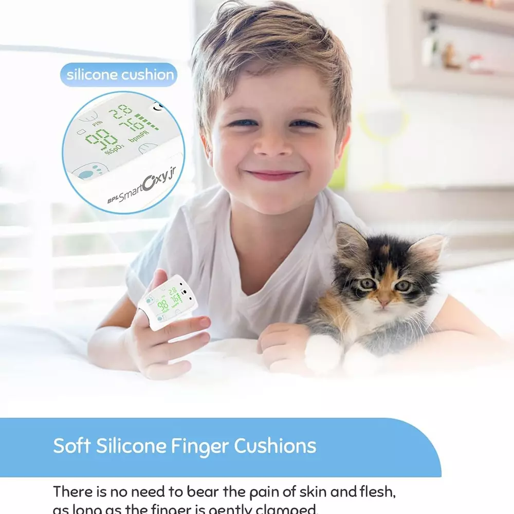 BPL Medical Technologies Pulse Oximeter White OLED Color Display +/-0.5% Accuracy for 3-12 Yrs Age Range, Smart Oxy Junior