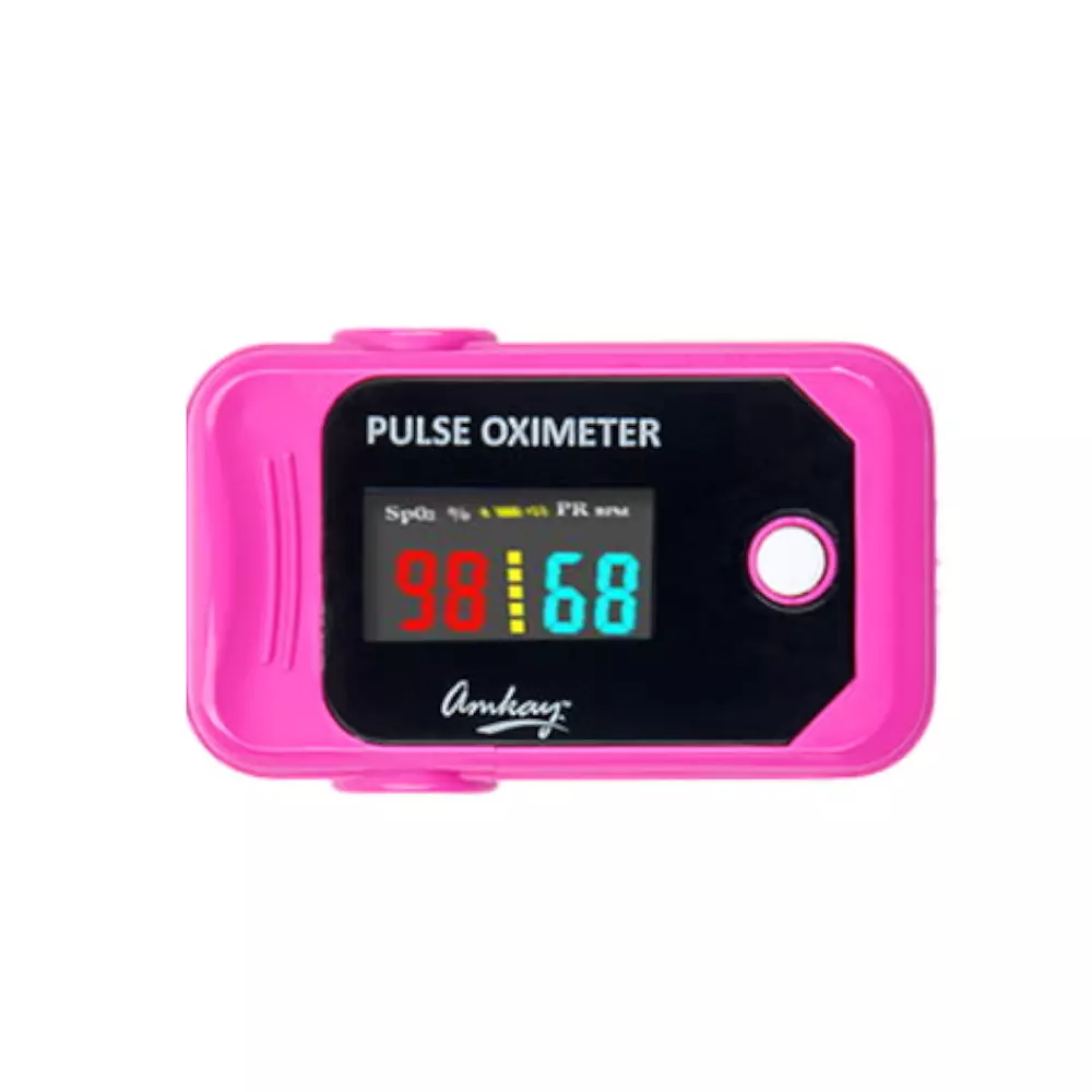Amkay Pulse Oximeter with Digital LCD Display, White, Pink & Black Color Plastic Body, AMK-PO-703 (Pack of 30)