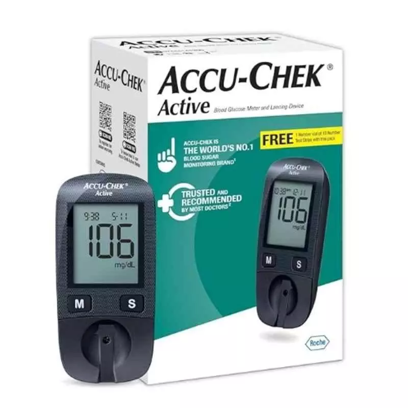 Accu-Chek Blood Glucose Meter 1.5 µL Blood Volume with 10 Pcs Lancing Device & Test Strips