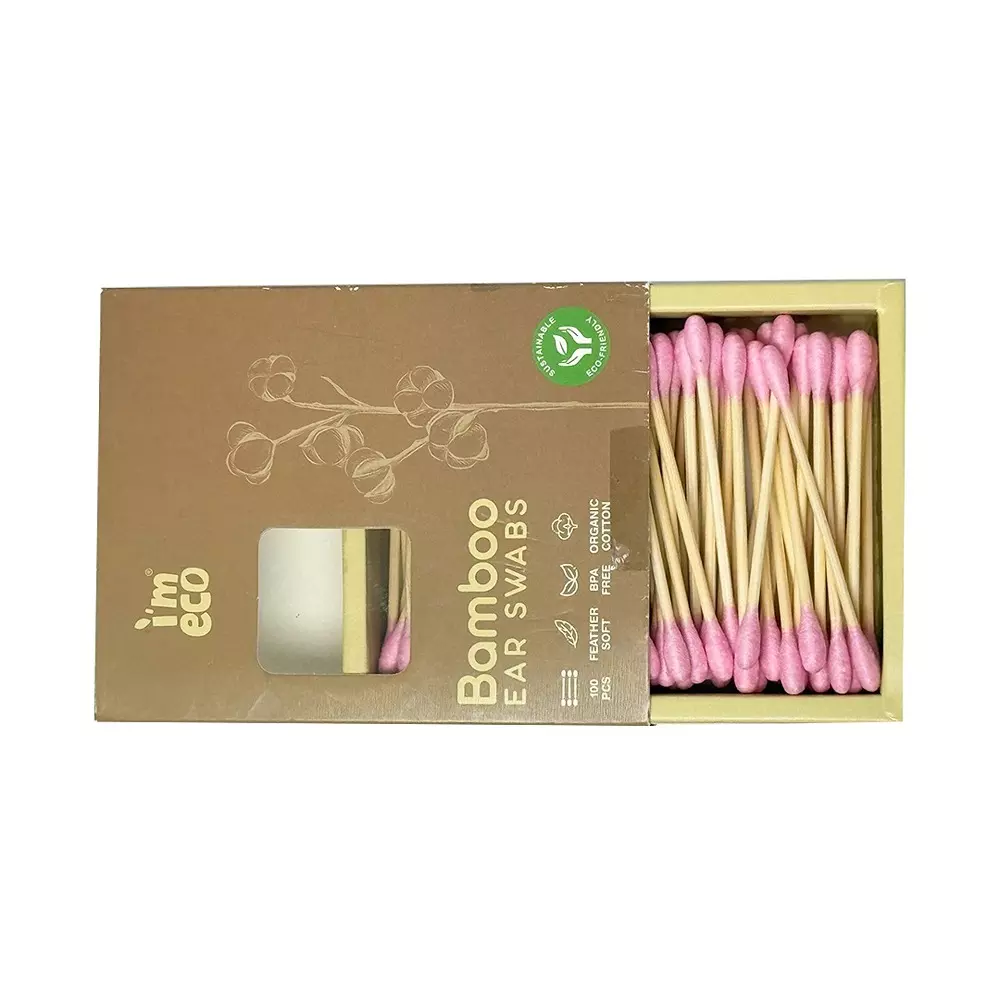 IMECO 100 Pcs Each Bamboo Cotton Ear Swabs Biodegradable & Soft Q-Tips, IMEBES3 (Pack of 3)