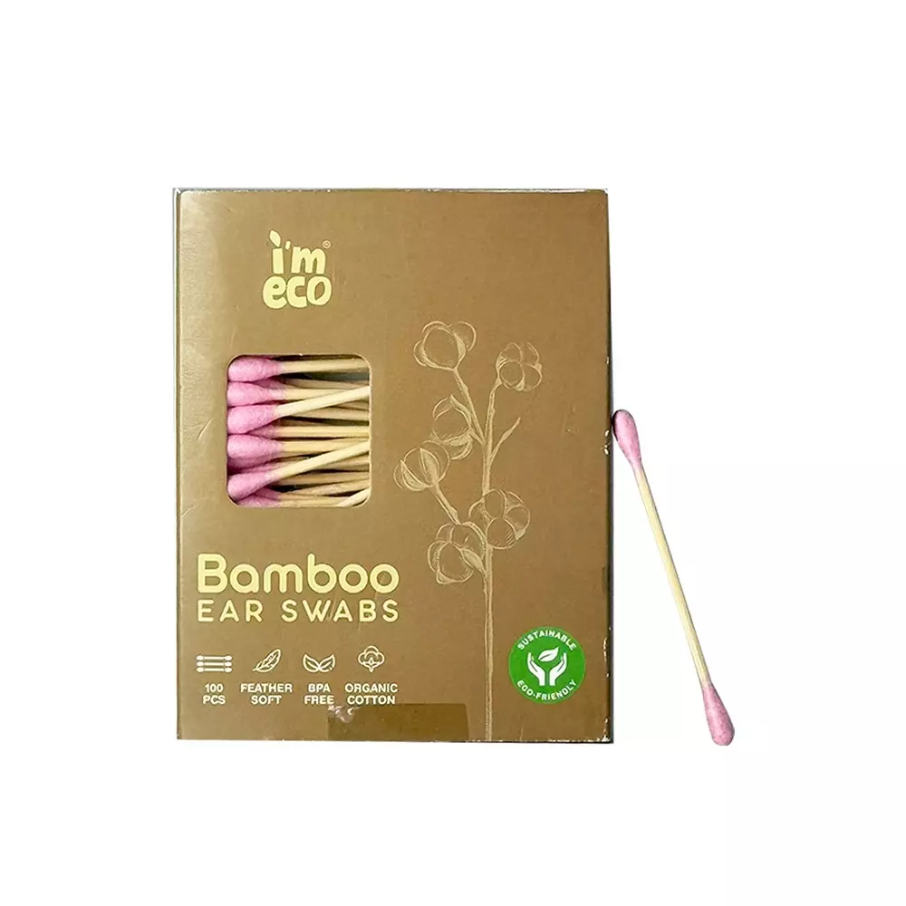 IMECO 100 Pcs Each Bamboo Cotton Ear Swabs Biodegradable & Soft Q-Tips, IMEBES3 (Pack of 3)