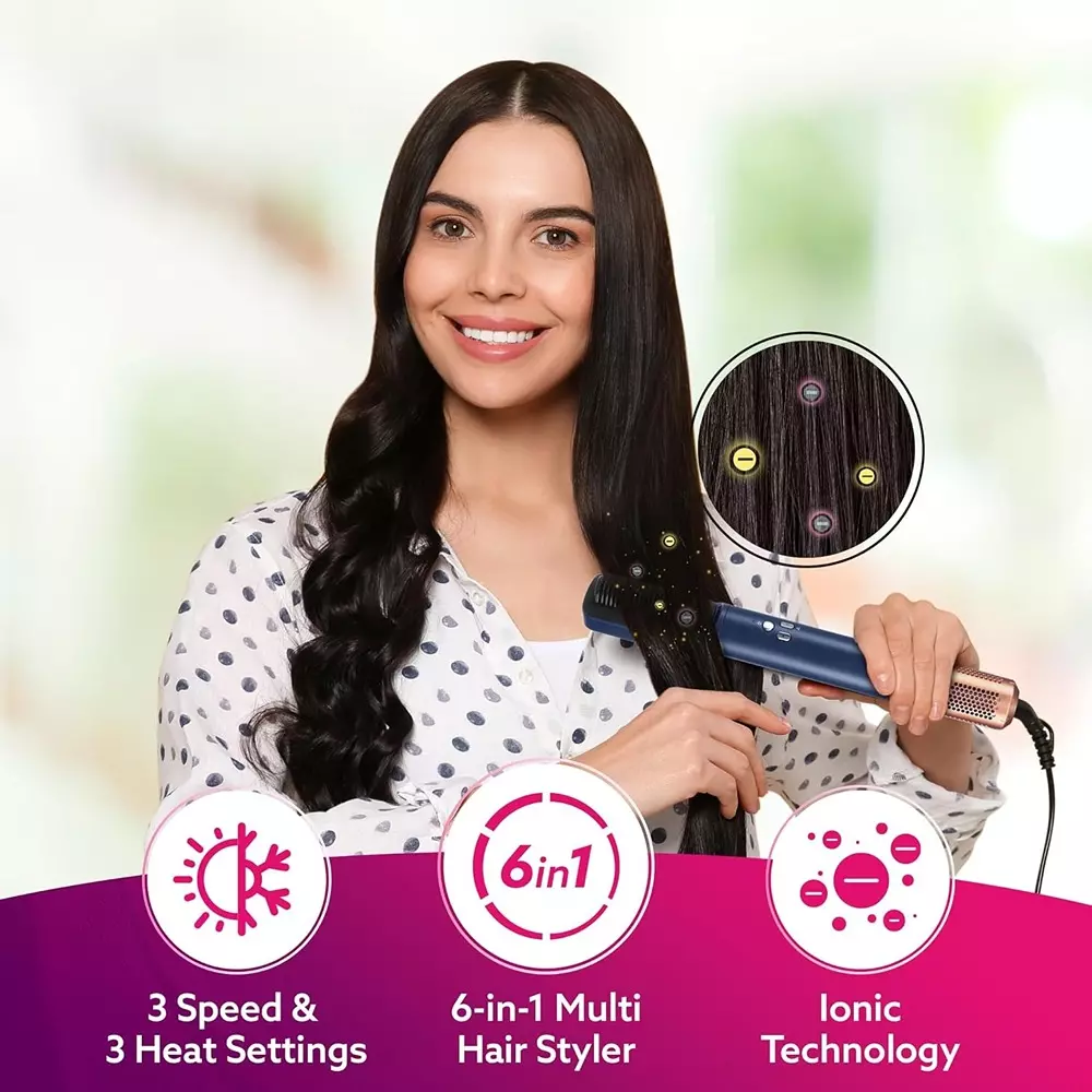 AGARO Imperial Multifunctional 6-in-1 Hair Styler Brushless 1200 W Motor High Speed Blue