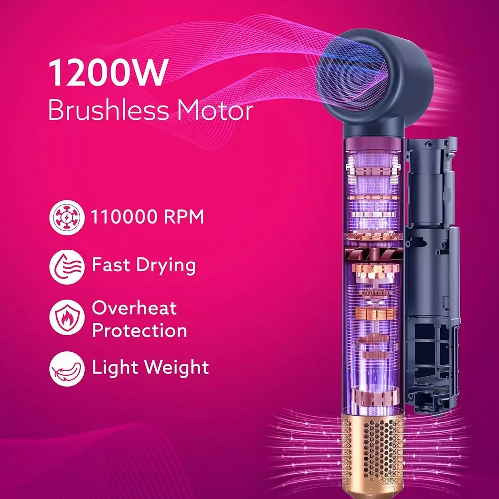 AGARO Imperial Multifunctional 6-in-1 Hair Styler Brushless 1200 W Motor High Speed Blue