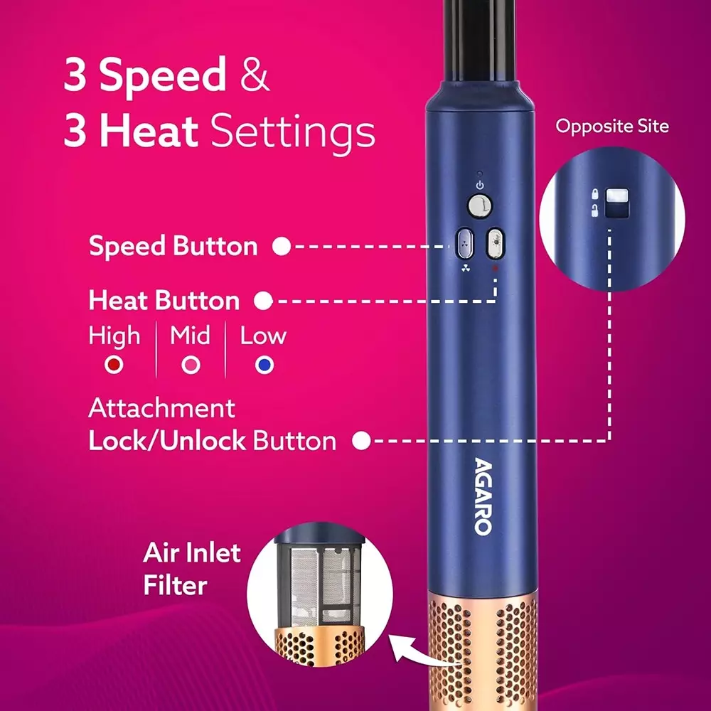 AGARO Imperial Multifunctional 6-in-1 Hair Styler Brushless 1200 W Motor High Speed Blue