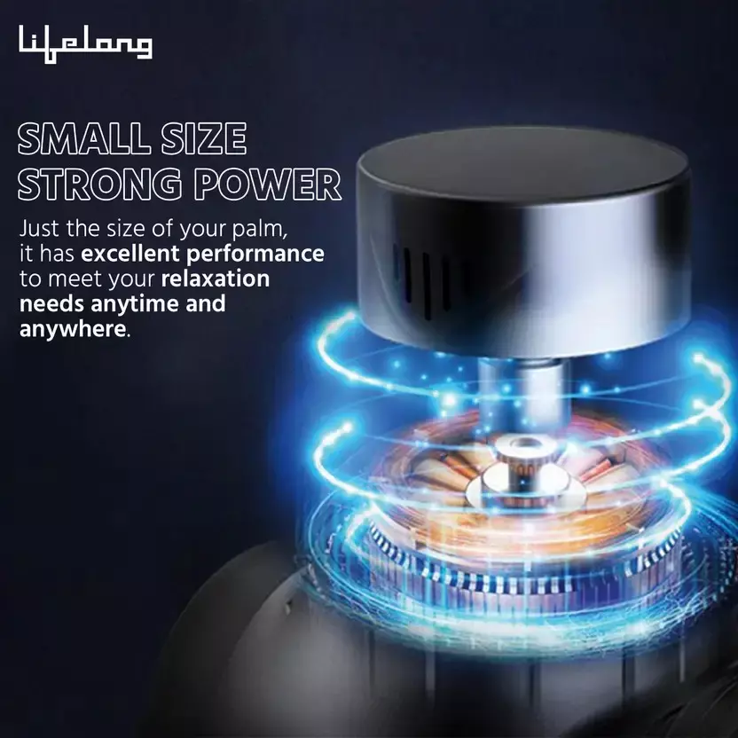 Lifelong Gun Massager with 7 Heads Kit 6 Intensity Speed Levels Blue Battery Powered Plastic, LLGM117