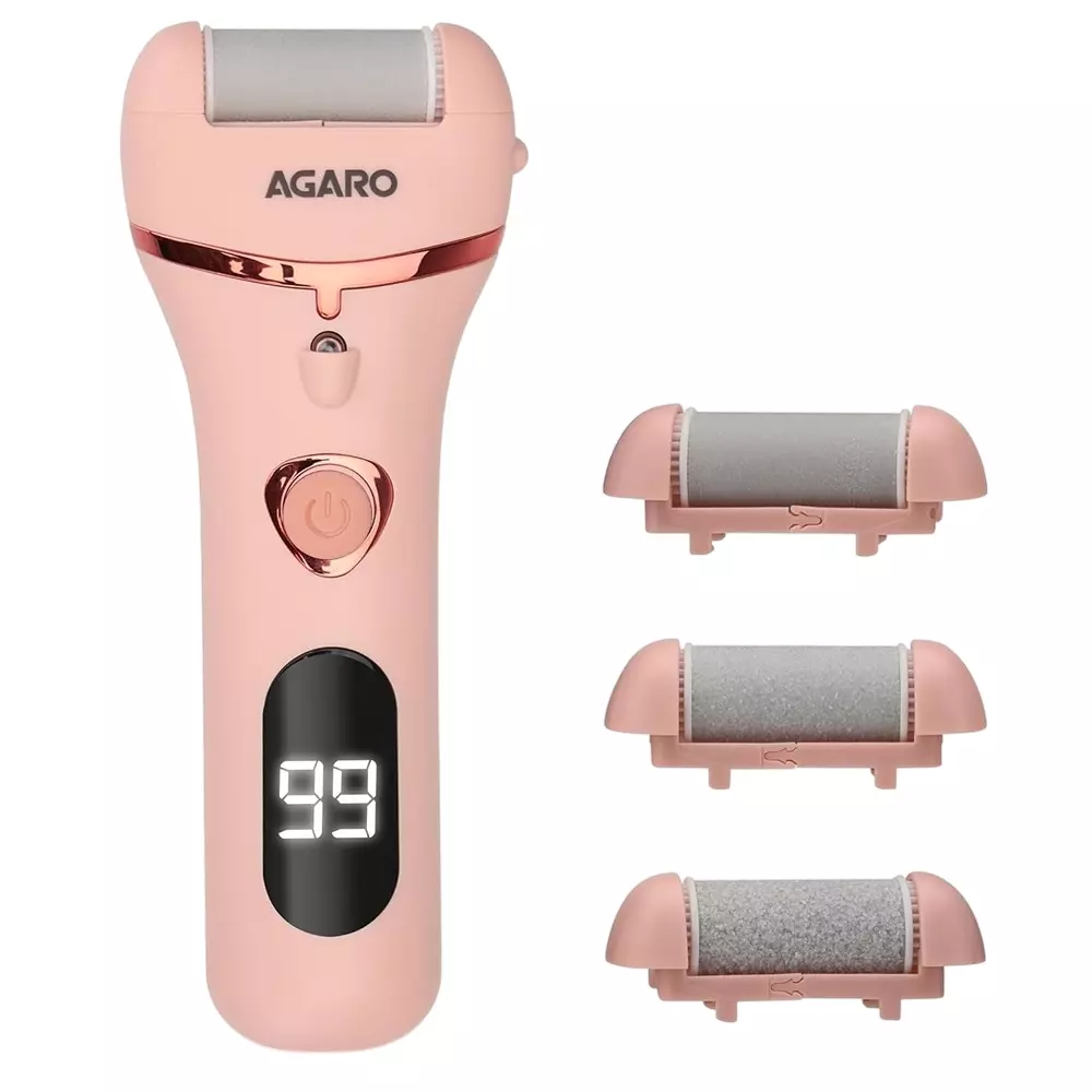 AGARO Callus Remover with 3 Interchangeable Head Rollers Pink For Removes Hard Skin, Cracked Heels, Rough Skin, and Dry Dead Skin, CR1727