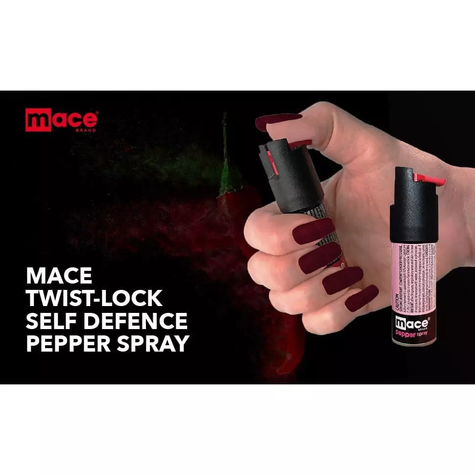 Mace Self Defense Pepper Spray 10 ft (3 m) Range Twist lock Trigger Leakproof Nozzle Black, NI2188