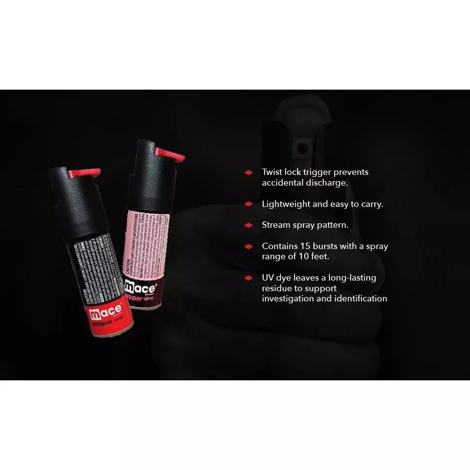 Mace Self Defense Pepper Spray 10 ft (3 m) Range Twist lock Trigger Leakproof Nozzle Black, NI2188