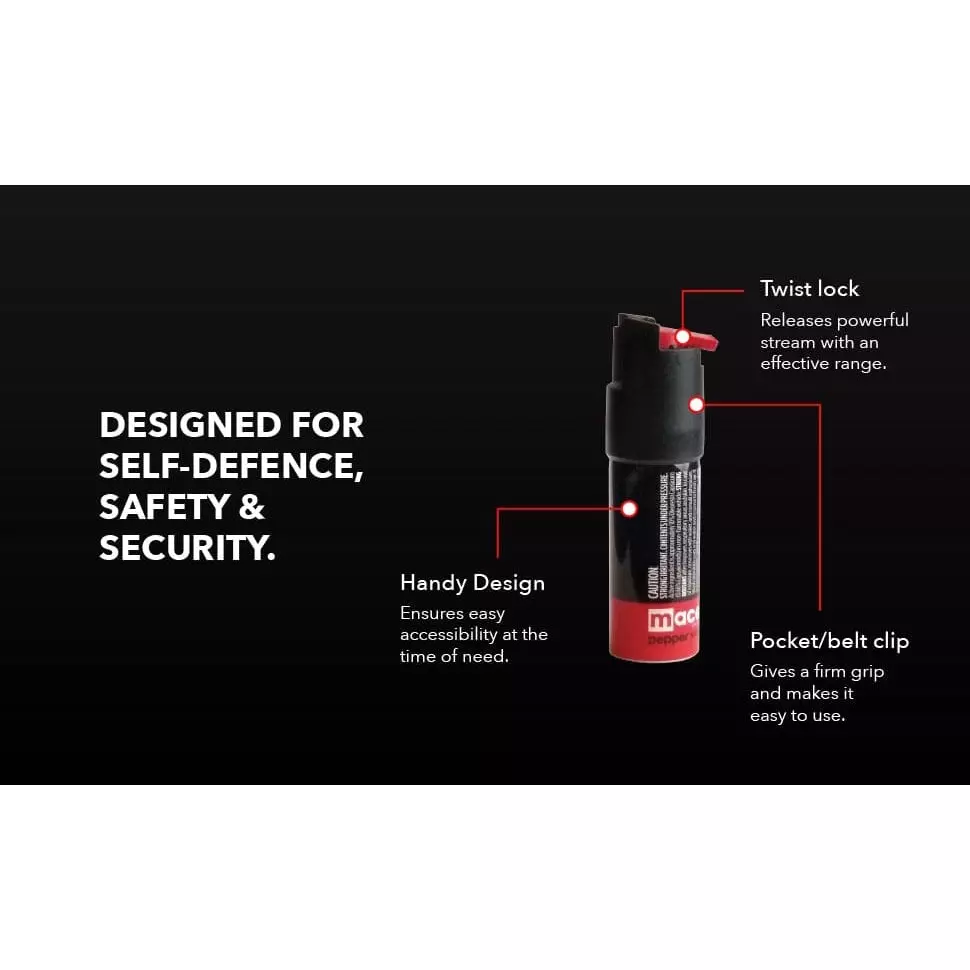 Mace Self Defense Pepper Spray 10 ft (3 m) Range Twist lock Trigger Leakproof Nozzle Black, NI2188
