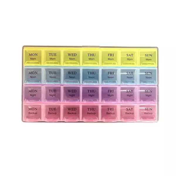 FAIRBIZPS Pill Medicine Organizer Reminder Storage Box 28 Days or 4 Week Design Plastic Body, 14PILL