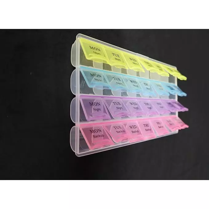 FAIRBIZPS Pill Medicine Organizer Reminder Storage Box 28 Days or 4 Week Design Plastic Body, 14PILL