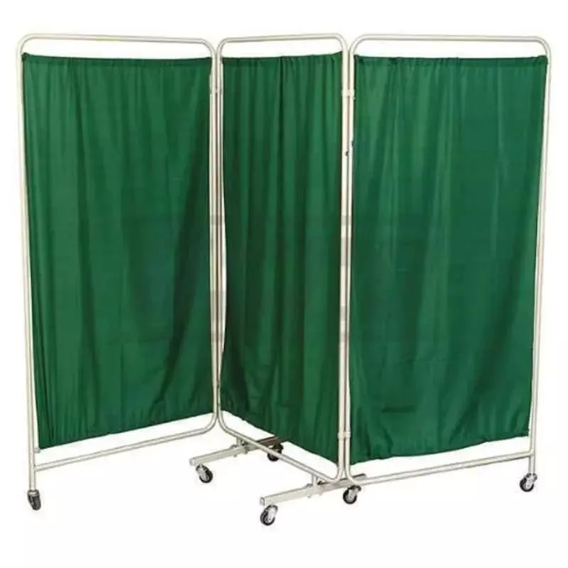 ABCO 3 Fold Bed Side Screen Mild Steel Frame and Green Curtains for Hospitals & Clinics,