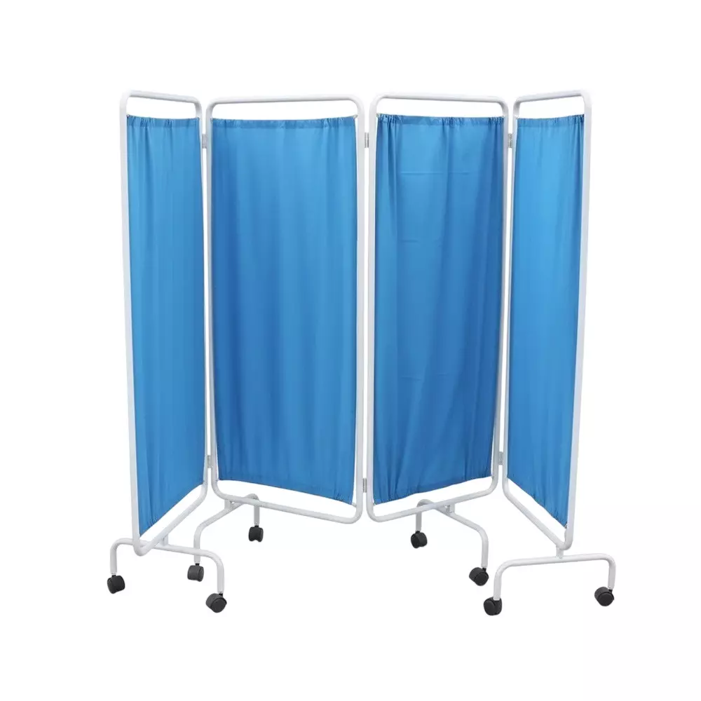 ABCO 4 Fold Bed Side Screen Mild Steel Frame and Blue Curtains for Hospitals & Clinics, WH1182
