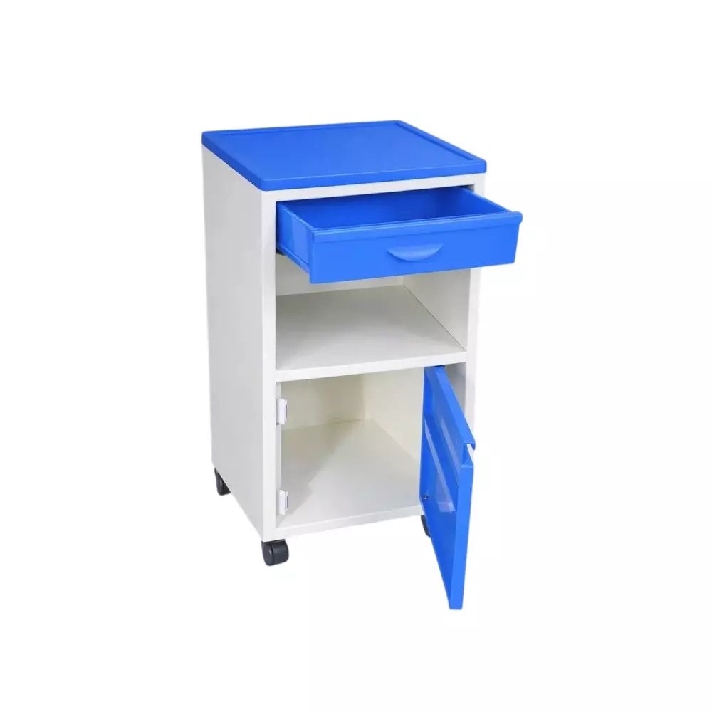 TMF Mild Steel Bed Side Locker in White & Blue Color, 900 mm Height and Powder Coated Matte Finish