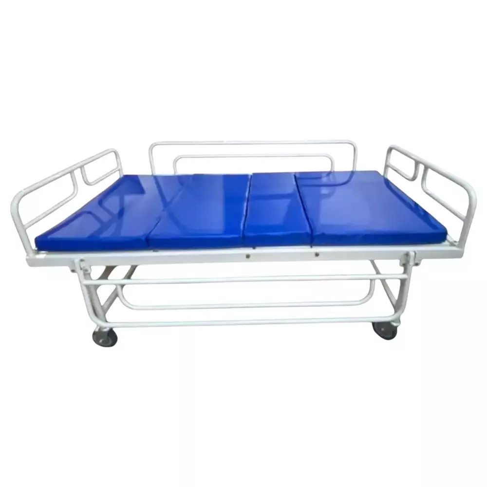 Janak by MF Full Fowler Bed Iron Body White & Blue Color with Side Railings, Mattress and Wheels
