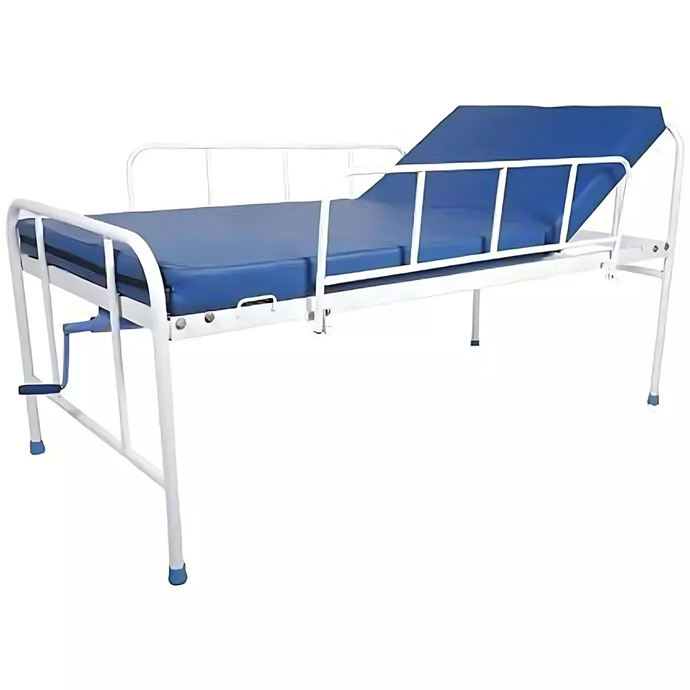 MAHABIR FURNITURE General Semi Fowler Bed With Blue Mattress & Side Rails Iron, Foam, Polyester Body for Hospitals & Clinics
