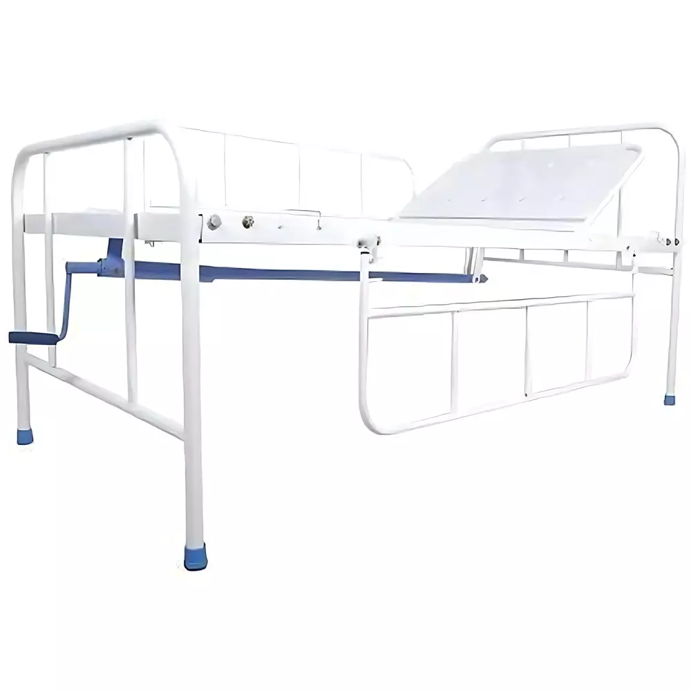 mahabir-furniture-general-semi-fowler-bed-with-blue-mattress-side-rails-iron-foam-polyester-body-for-hospitals-clinics