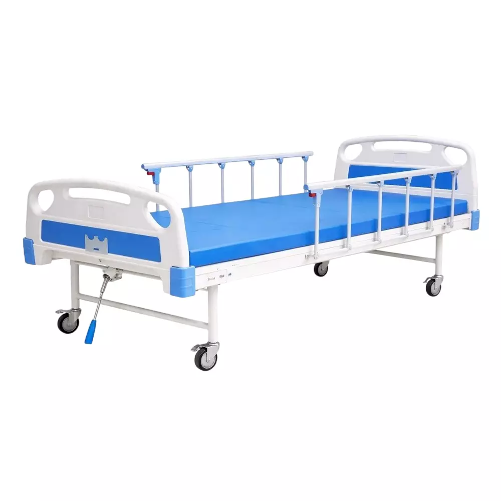 TMF Mild Steel Semi Fowler Bed in White & Blue Color With 150 Kg Load Capacity and ABS Side Rails (Without Mattress)