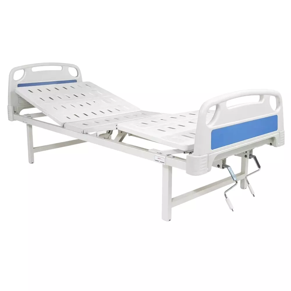 TMF Mild Steel Full Fowler Bed in White & Blue Color With 150 Kg Load Capacity and Aluminium Railings