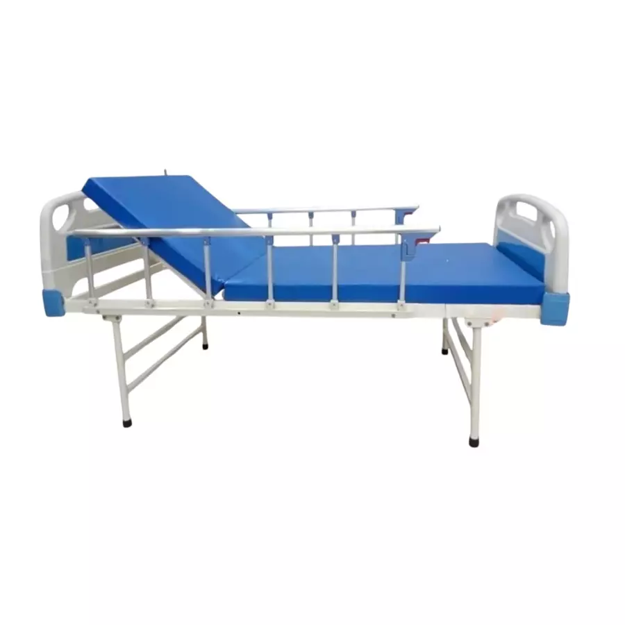 Apoyo Hospital Bed Iron Body in White & Blue Color with Adjustable Head Rest & Mattress for Hospitals and Clinics, ABS 001