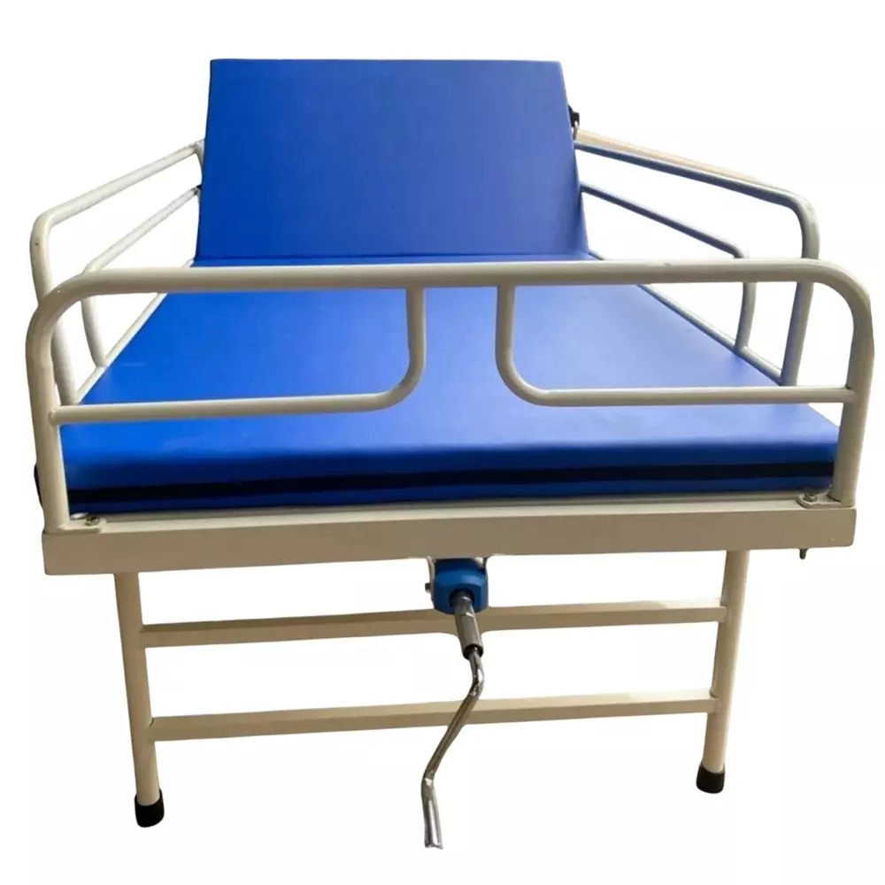 Janak by MF Semi Fowler Bed Iron Body White & Blue Color with Side Railings and Mattress