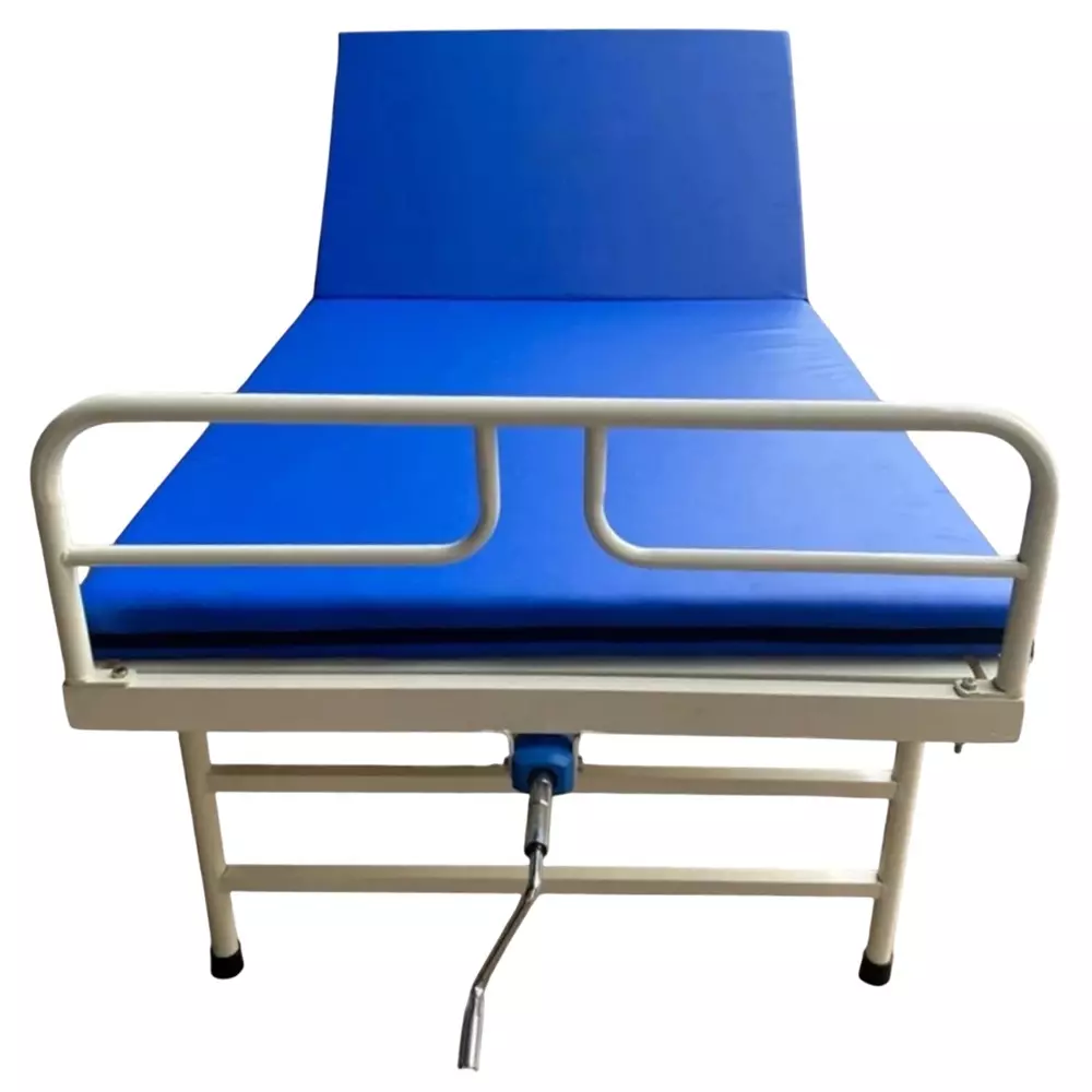 Janak by MF Semi Fowler Bed Iron Body White & Blue Color with Side Railings and 1 inch (25.4 mm) Thick Mattress